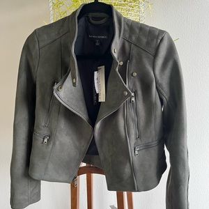 Gray Vegan Suede Quilted Biker Jacket Banana Republic New with Tag